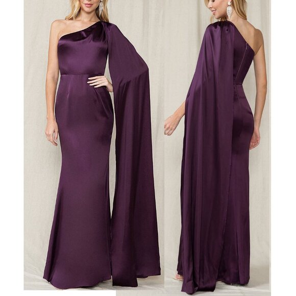Eggplant Purple One Shoulder Satin Formal Prom Wedding guest Dress 8 - Picture 1 of 4